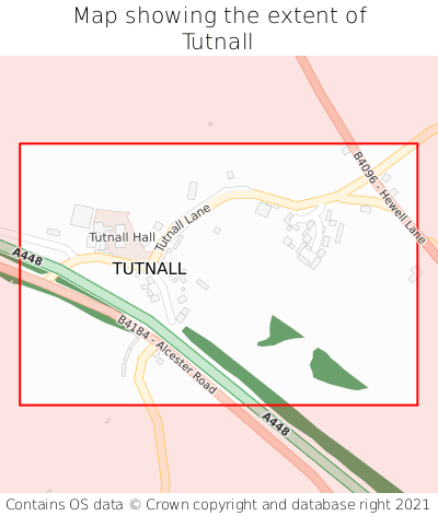 Map showing extent of Tutnall as bounding box