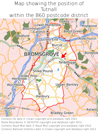 Map showing location of Tutnall within B60