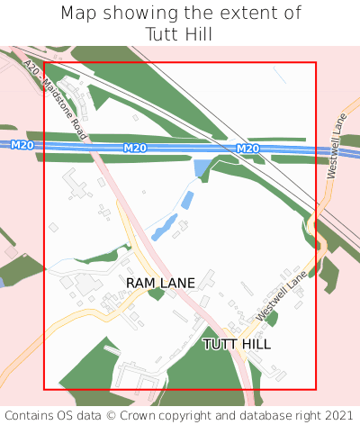 Map showing extent of Tutt Hill as bounding box