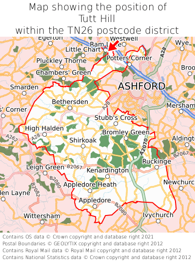 Map showing location of Tutt Hill within TN26