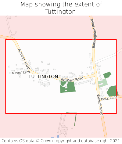Map showing extent of Tuttington as bounding box