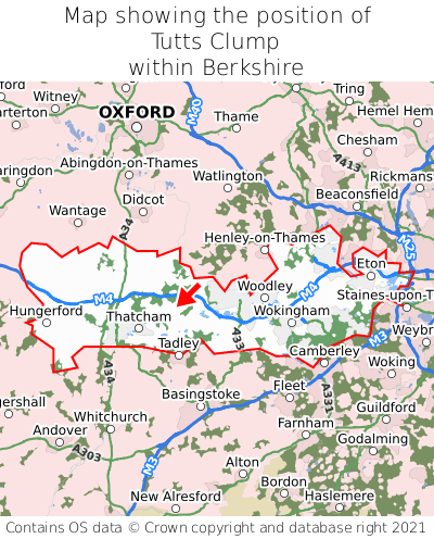 Map showing location of Tutts Clump within Berkshire