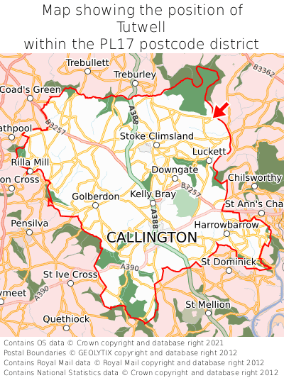 Map showing location of Tutwell within PL17