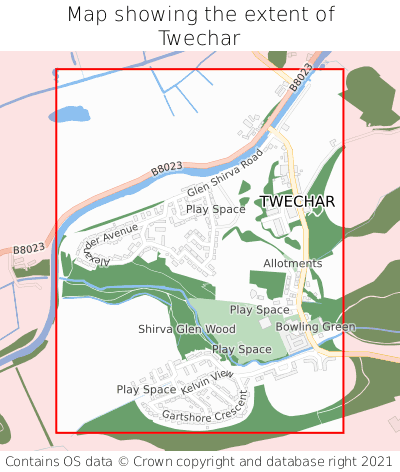 Map showing extent of Twechar as bounding box
