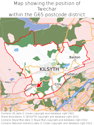 Map showing location of Twechar within G65