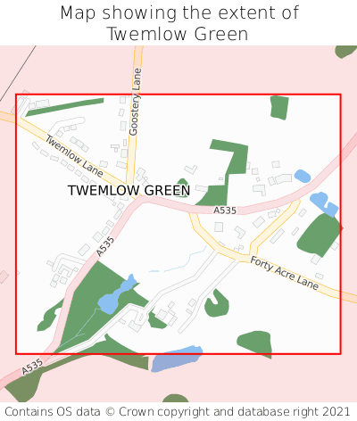 Map showing extent of Twemlow Green as bounding box