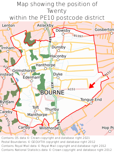 Map showing location of Twenty within PE10