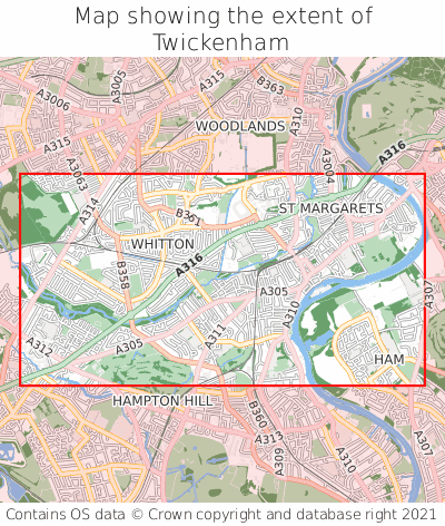Map showing extent of Twickenham as bounding box