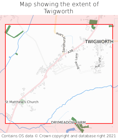 Map showing extent of Twigworth as bounding box