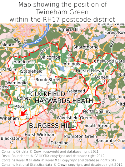 Map showing location of Twineham Green within RH17