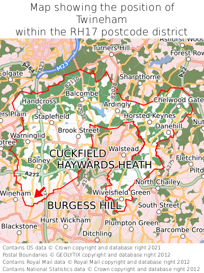 Map showing location of Twineham within RH17