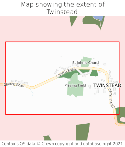 Map showing extent of Twinstead as bounding box