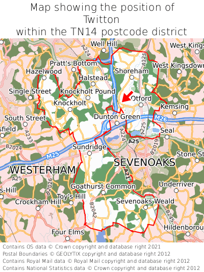 Map showing location of Twitton within TN14