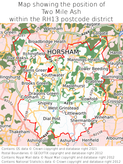 Map showing location of Two Mile Ash within RH13