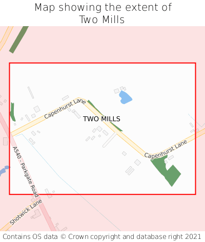 Map showing extent of Two Mills as bounding box
