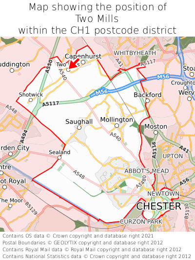 Map showing location of Two Mills within CH1