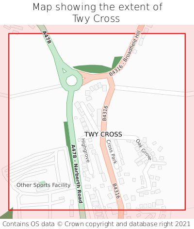 Map showing extent of Twy Cross as bounding box