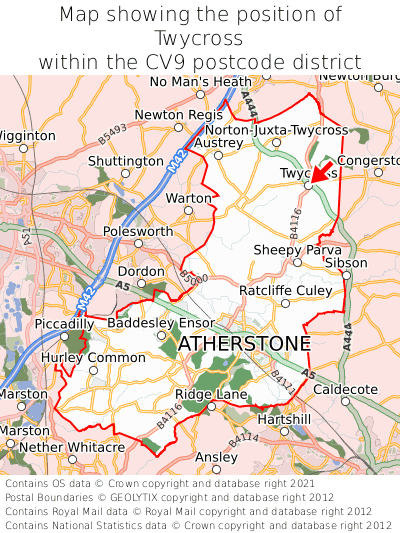 Map showing location of Twycross within CV9