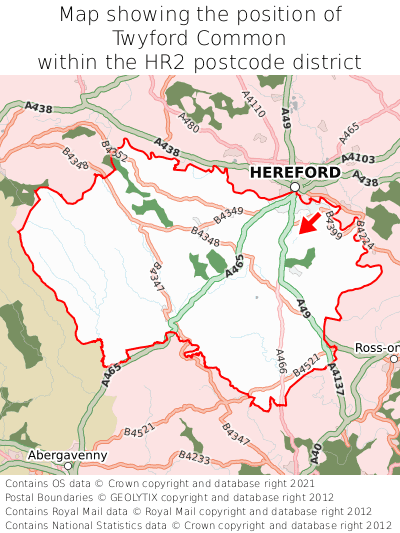 Map showing location of Twyford Common within HR2