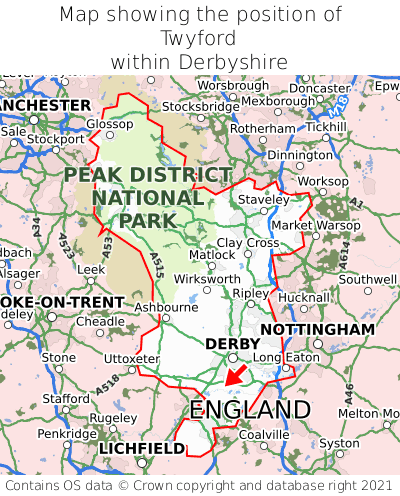 Map showing location of Twyford within Derbyshire