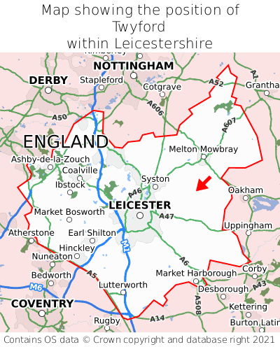Map showing location of Twyford within Leicestershire