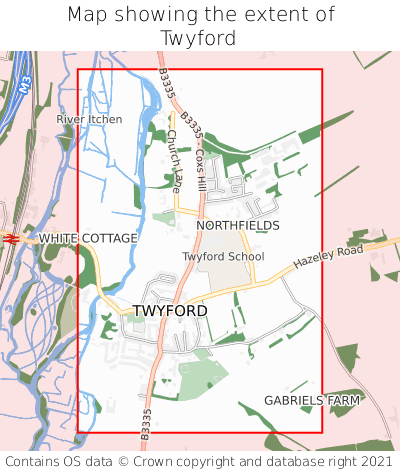 Map showing extent of Twyford as bounding box