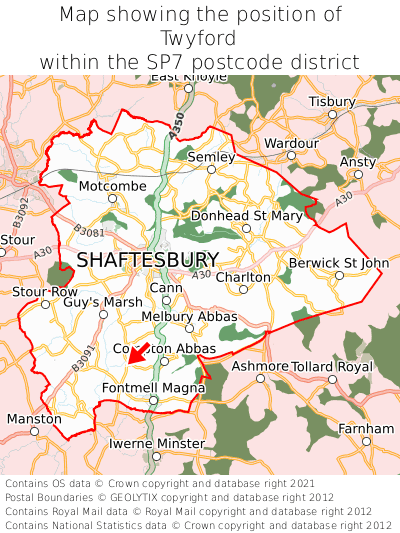 Map showing location of Twyford within SP7