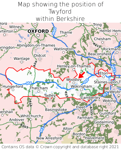Map showing location of Twyford within Berkshire
