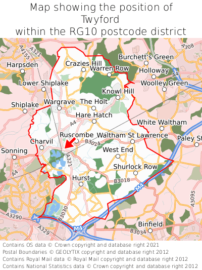Map showing location of Twyford within RG10
