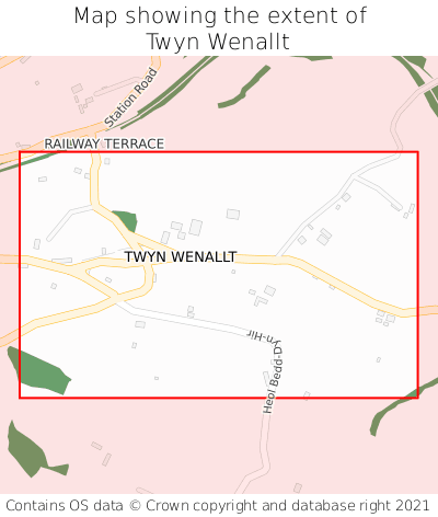 Map showing extent of Twyn Wenallt as bounding box