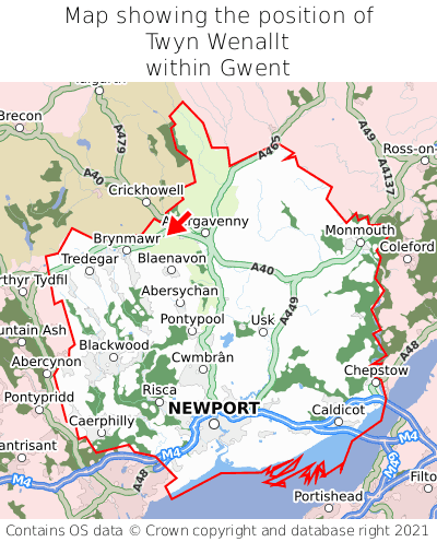 Map showing location of Twyn Wenallt within Gwent
