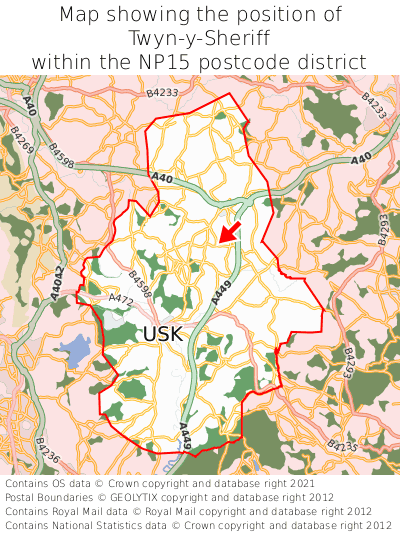 Map showing location of Twyn-y-Sheriff within NP15