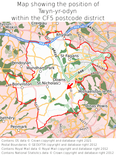 Map showing location of Twyn-yr-odyn within CF5