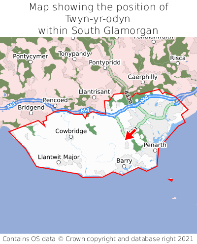 Map showing location of Twyn-yr-odyn within South Glamorgan