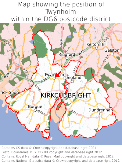 Map showing location of Twynholm within DG6