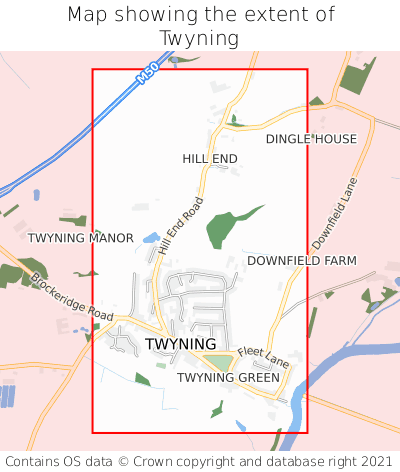 Map showing extent of Twyning as bounding box