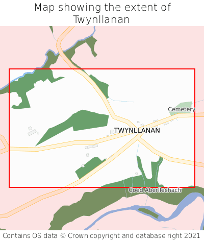 Map showing extent of Twynllanan as bounding box