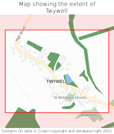 Map showing extent of Twywell as bounding box