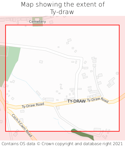 Map showing extent of Ty-draw as bounding box
