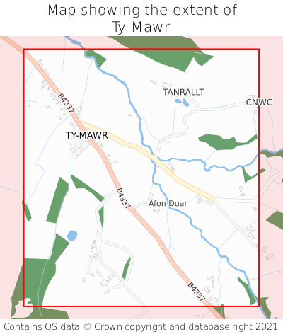 Map showing extent of Ty-Mawr as bounding box