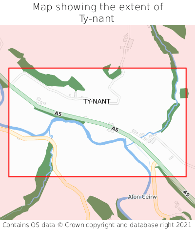 Map showing extent of Ty-nant as bounding box