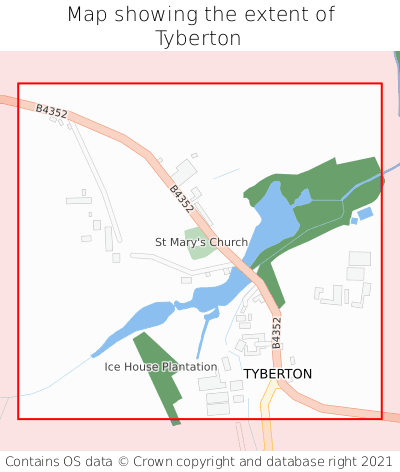 Map showing extent of Tyberton as bounding box