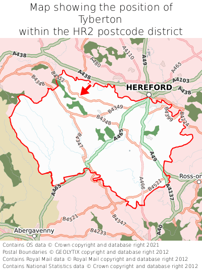 Map showing location of Tyberton within HR2