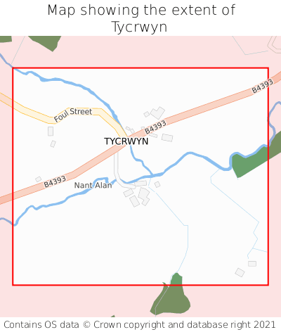 Map showing extent of Tycrwyn as bounding box