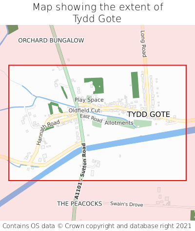 Map showing extent of Tydd Gote as bounding box