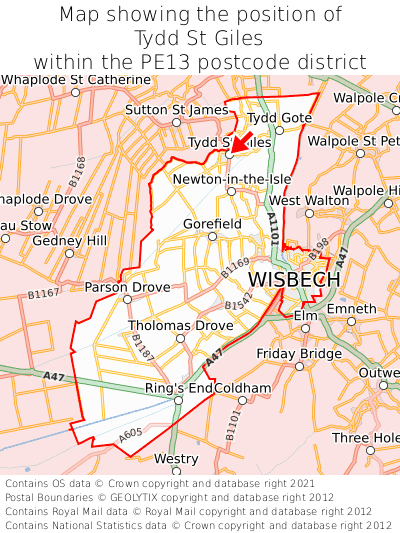 Map showing location of Tydd St Giles within PE13