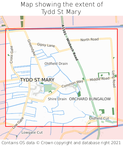Map showing extent of Tydd St Mary as bounding box