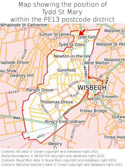 Map showing location of Tydd St Mary within PE13