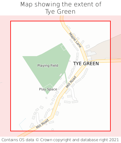 Map showing extent of Tye Green as bounding box