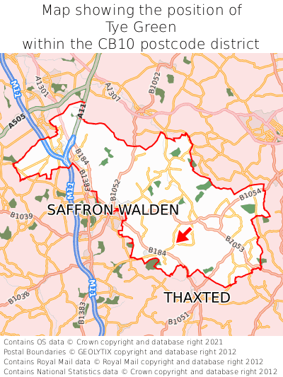 Map showing location of Tye Green within CB10